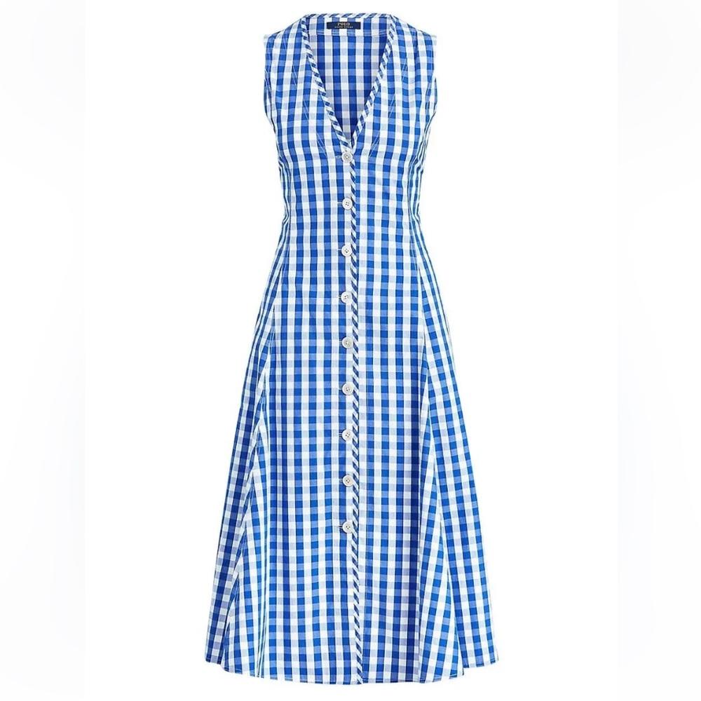 Polo Ralph Lauren Meg Sleeveless Gingham Midi Dress Size 4&6 in Blue/White $205🔥